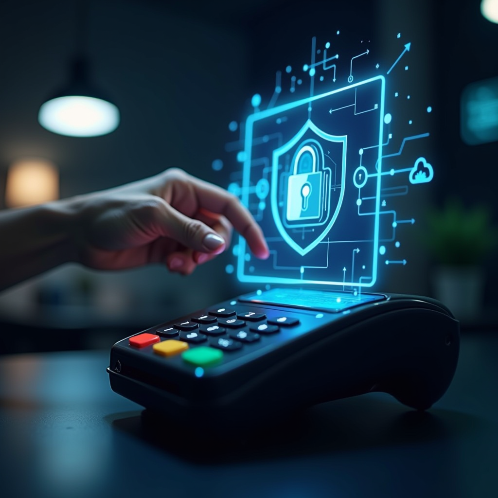 Modern dijital ödeme sistemi görseli - güvenli online işlem platformu, kredi kartı terminali ve mobil ödeme teknolojisi