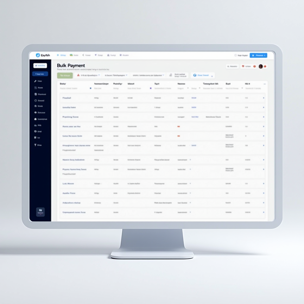 Toplu ödeme sistemi dashboard arayüzü - Excel ile toplu yükleme, işlem takibi ve onay süreçlerinin gösterildiği profesyonel yönetim paneli
